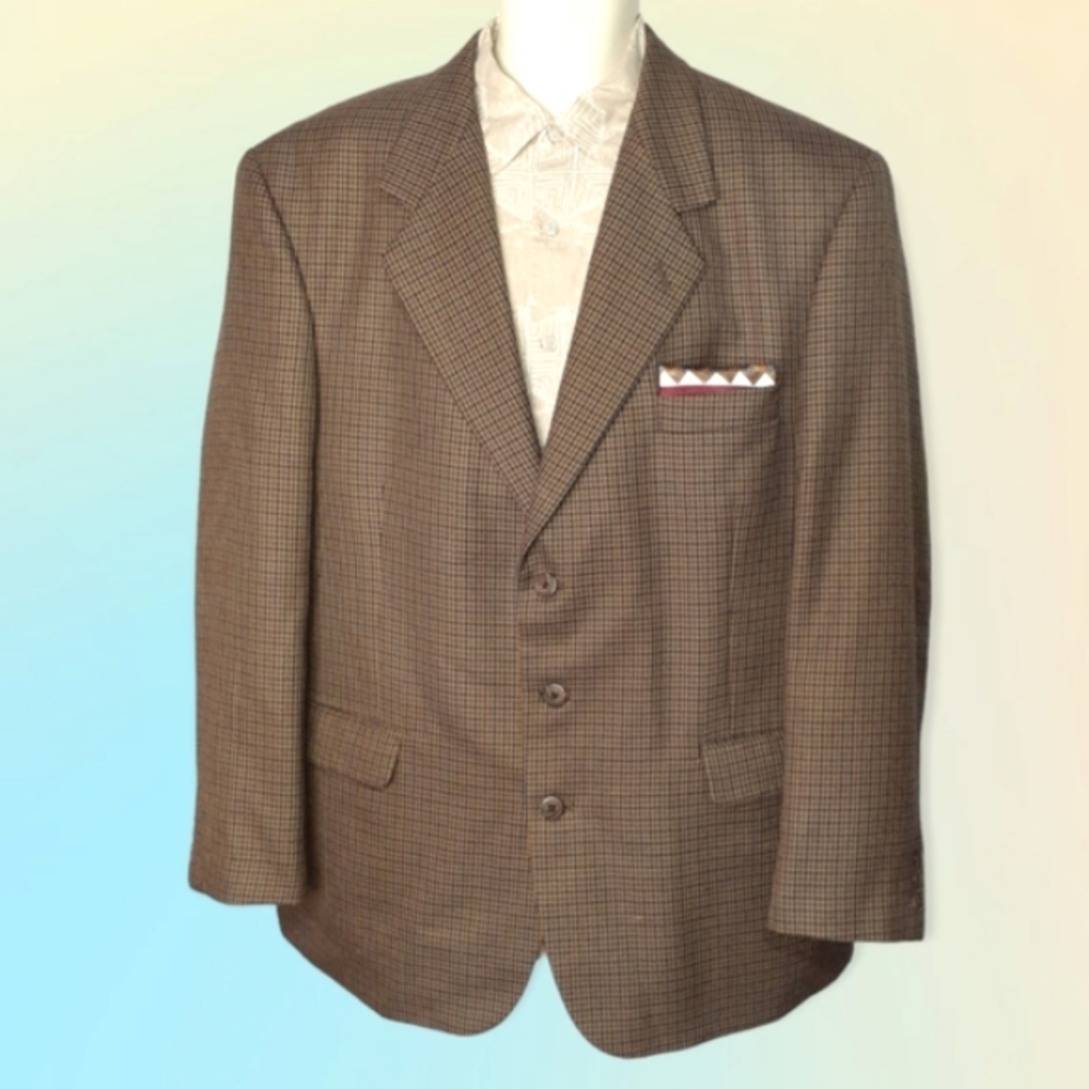 Vintage JEFFREY BANKS COUTURE Micro Houndstooth Sports Coat Tan and Brown Blazer